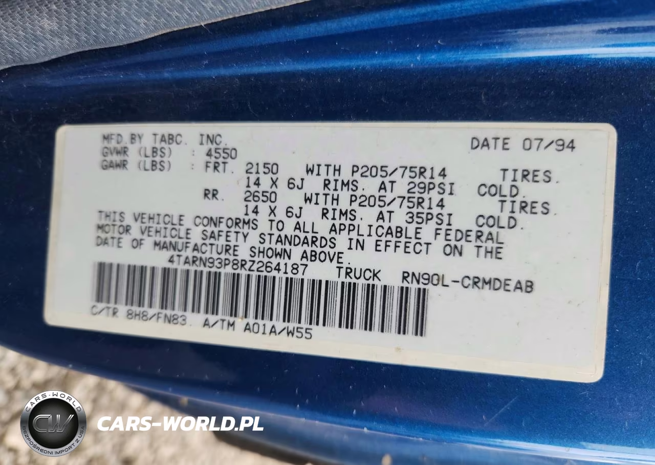 1994 Toyota Pickup Dx VIN:4TARN93P8RZ264187 - 12