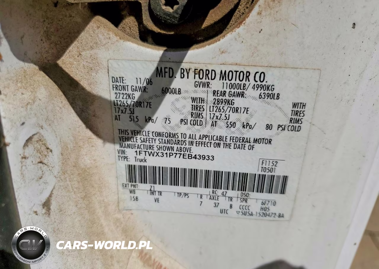2007 Ford F350 Srw Super Duty VIN:1FTWX31P77EB43933 - 13