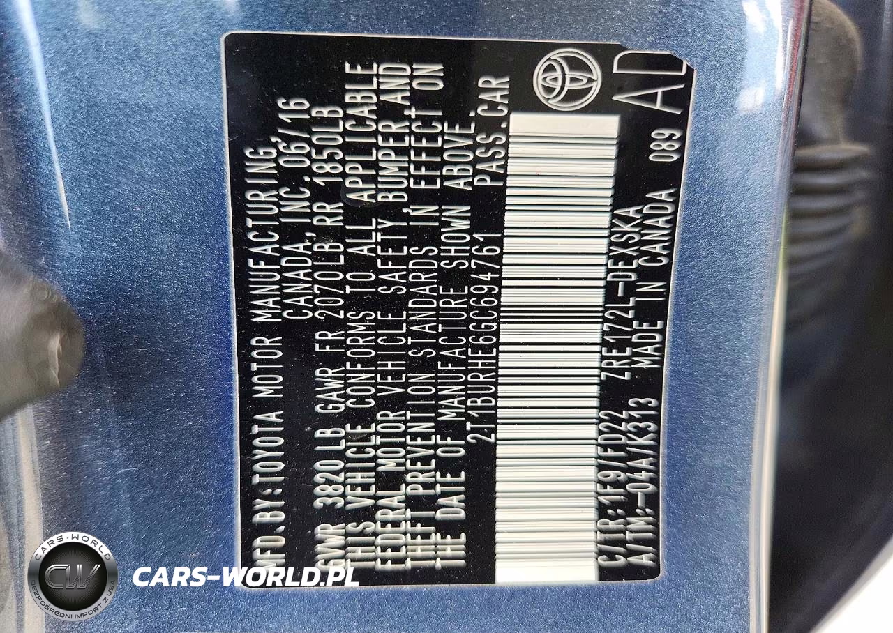 2016 Toyota Corolla S Plus VIN:2T1BURHE6GC694761 - 12