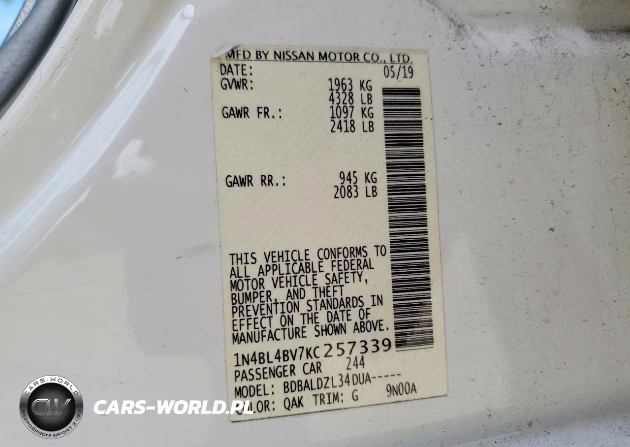 2019 Nissan Altima S VIN:1N4BL4BV7KC257339 - 13