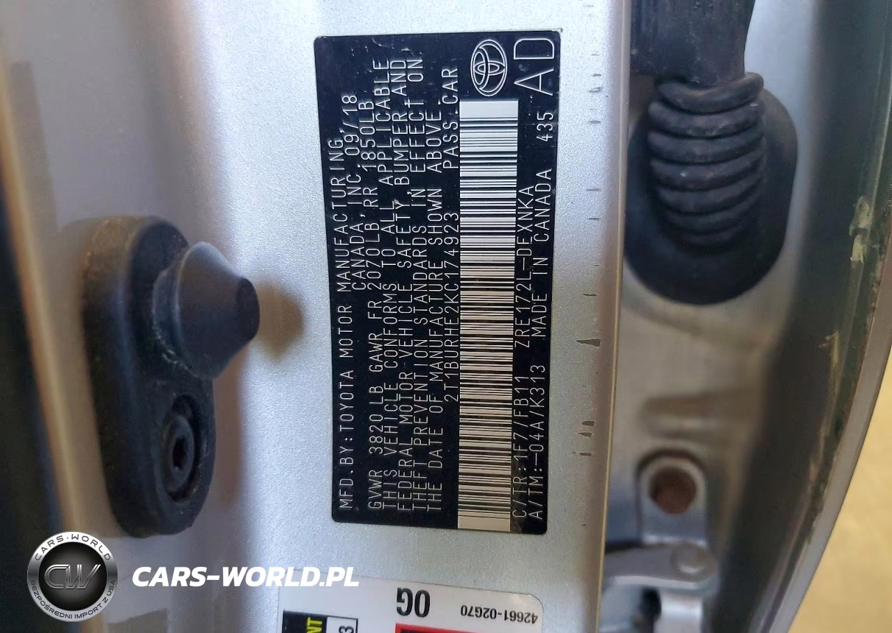 2019 Toyota Corolla Le VIN:2T1BURHE2KC174923 - 12