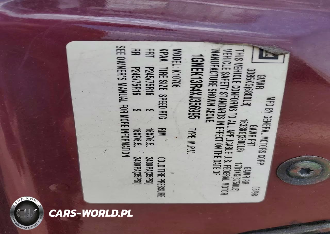 1999 Chevrolet Tahoe K1500 VIN:1GNEK13R4XJ356995 - 13