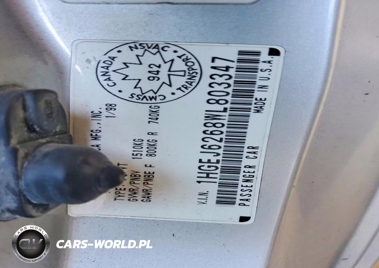 1998 Honda Civic Dx VIN:1HGEJ6268WL803347 - 12