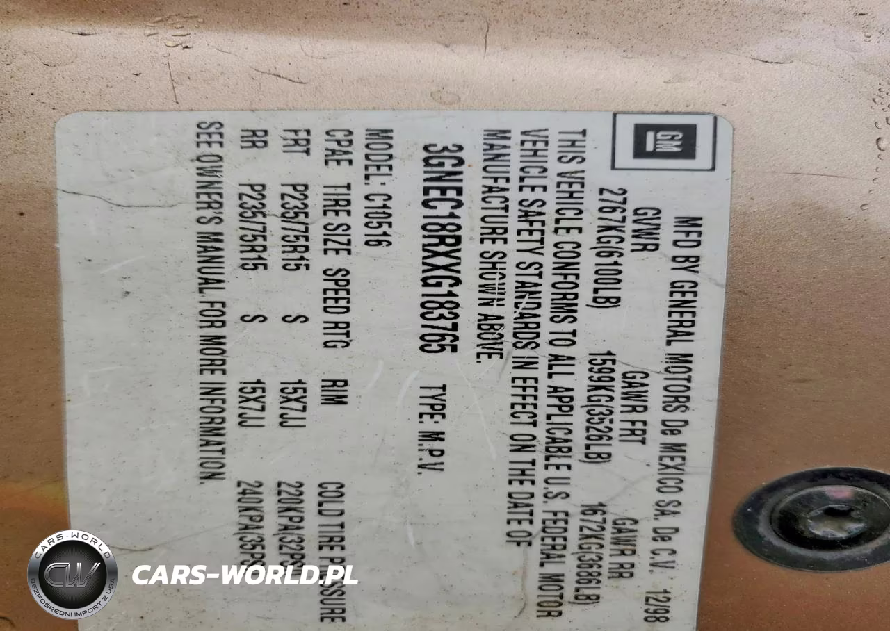 1999 Chevrolet Tahoe C1500 VIN:3GNEC18RXXG183765 - 12