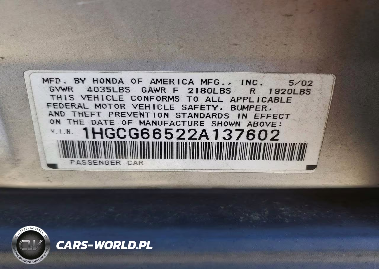 2002 Honda Accord Lx VIN:1HGCG66522A137602 - 13