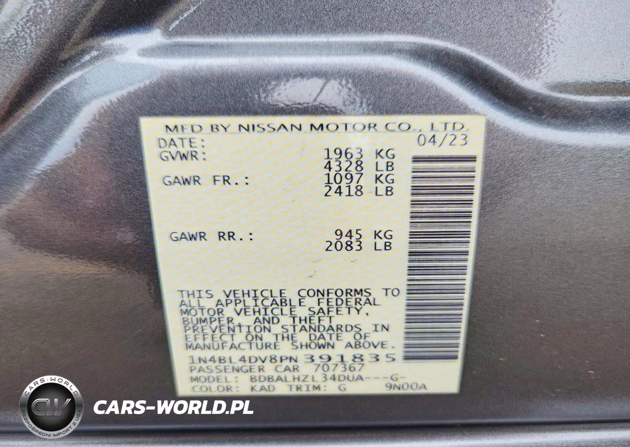 2023 Nissan Altima Sv VIN:1N4BL4DV8PN391835 - 12