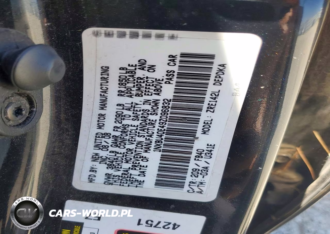 2009 Toyota Corolla Base VIN:1NXBU40E49Z096832 - 12