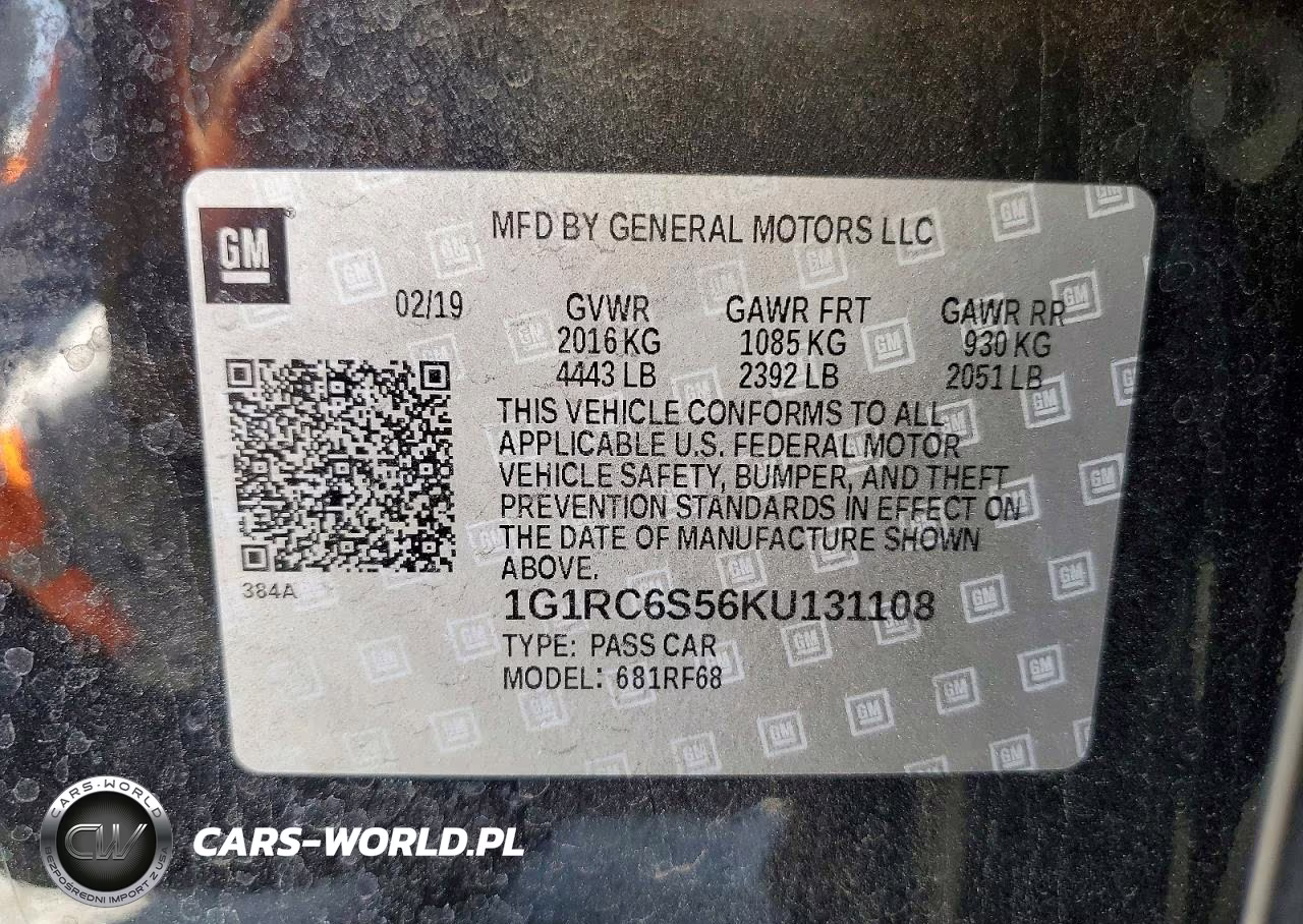 2019 Chevrolet Volt Lt VIN:1G1RC6S56KU131108 - 12