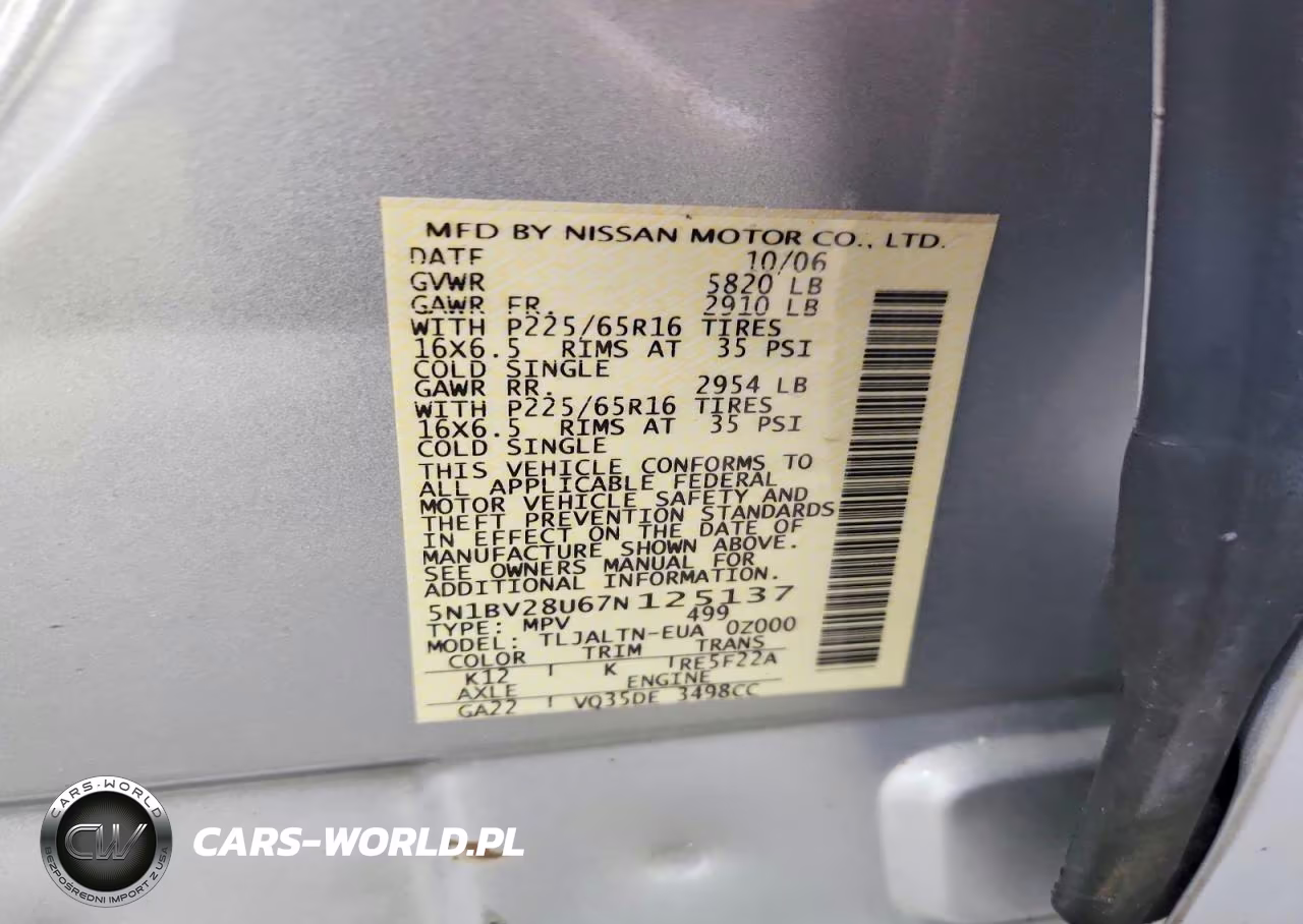2007 Nissan Quest 3.5 VIN:5N1BV28U67N125137 - 13