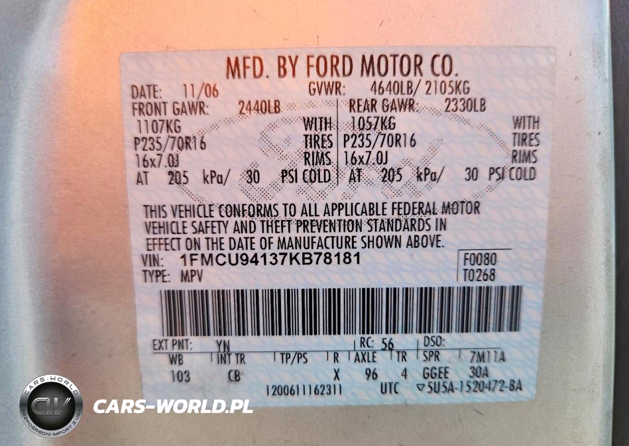 2007 Ford Escape Limited VIN:1FMCU94137KB78181 - 13
