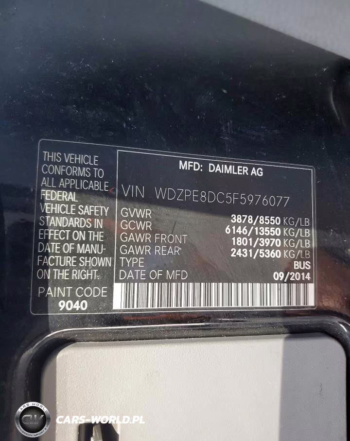 2015 Mercedes-Benz Sprinter 2500 VIN:WDZPE8DC5F5976077 - 10