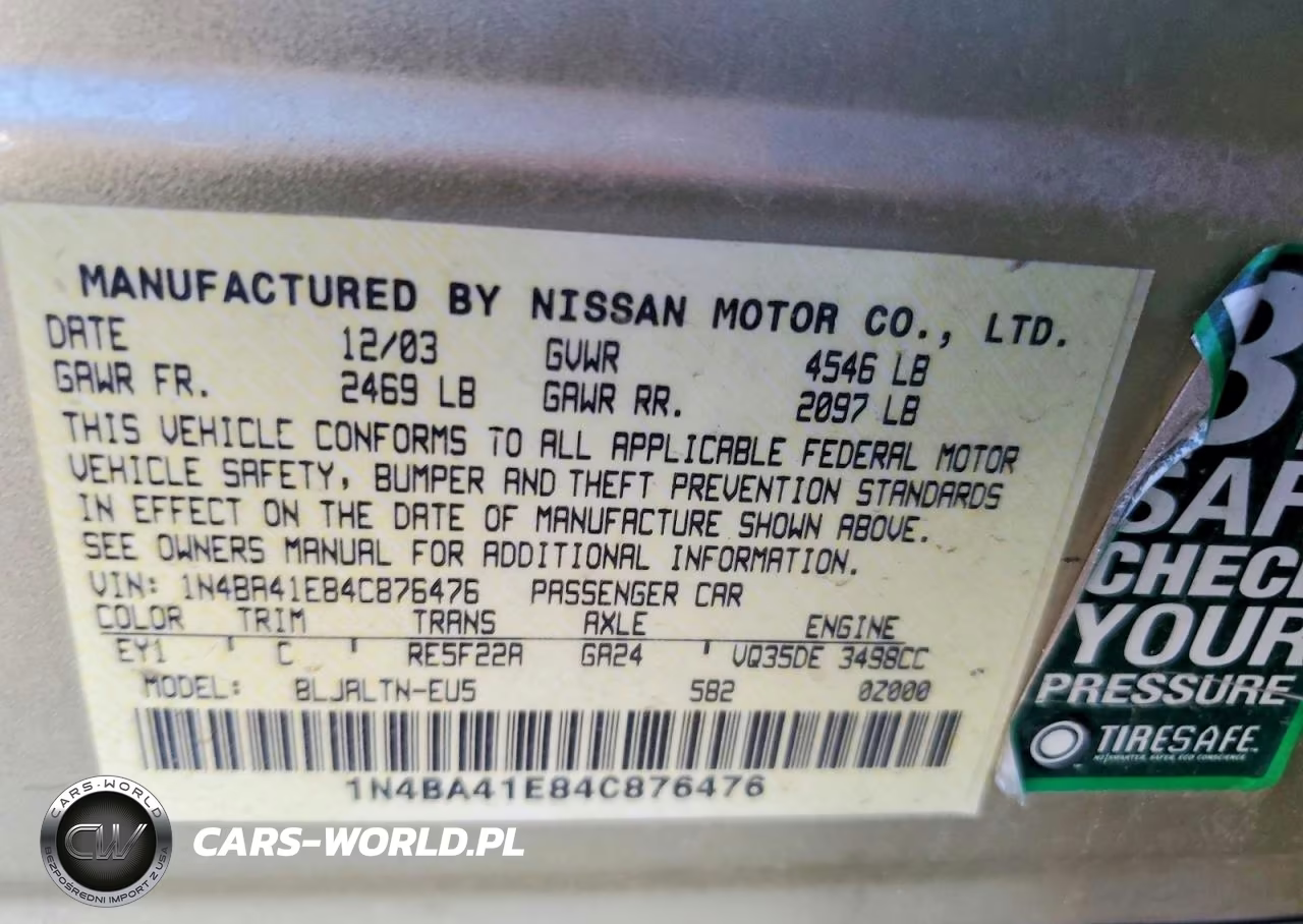 2004 Nissan Maxima 3.5 Se VIN:1N4BA41E84C876476 - 12