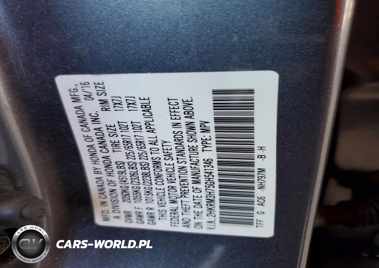 2016 Honda Cr-V Exl VIN:2HKRM3H75GH541346 - 12
