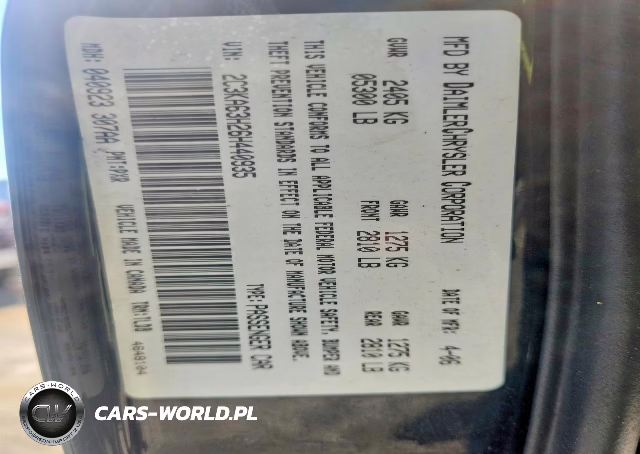 2006 Chrysler 300C VIN:2C3KA63H26H440935 - 12