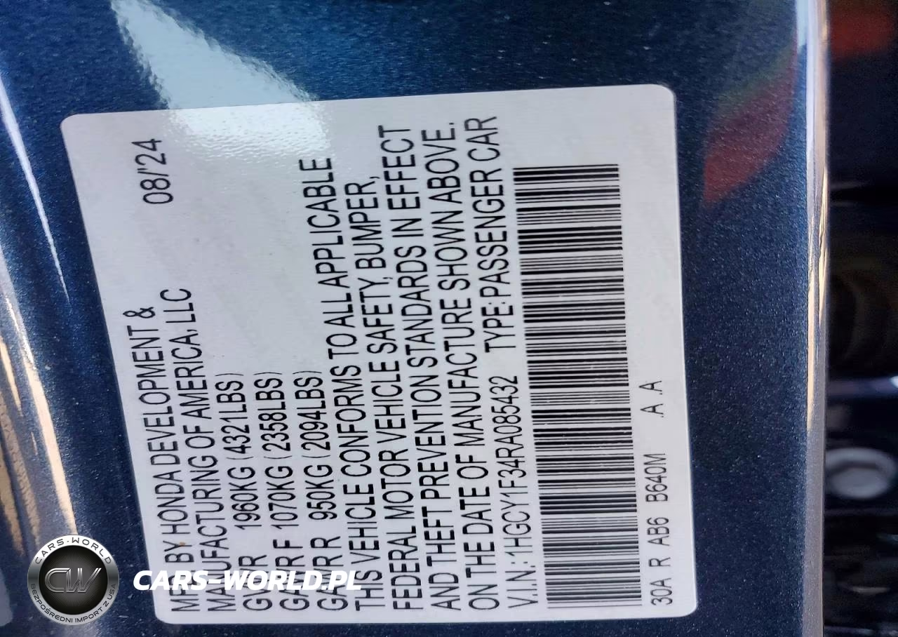 2024 Honda Accord Ex VIN:1HGCY1F34RA085432 - 12