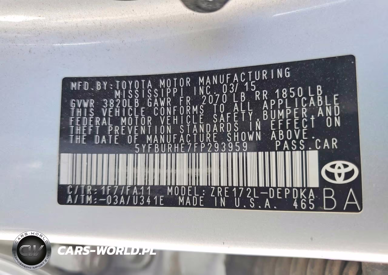 2015 Toyota Corolla L VIN:5YFBURHE7FP293959 - 13