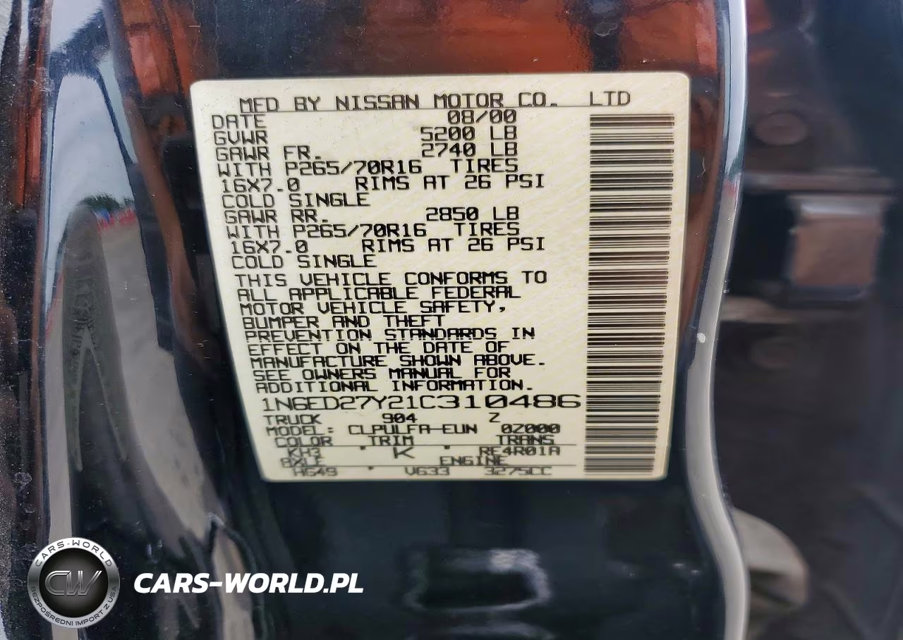 2001 Nissan Frontier Xe VIN:1N6ED27Y21C310486 - 12