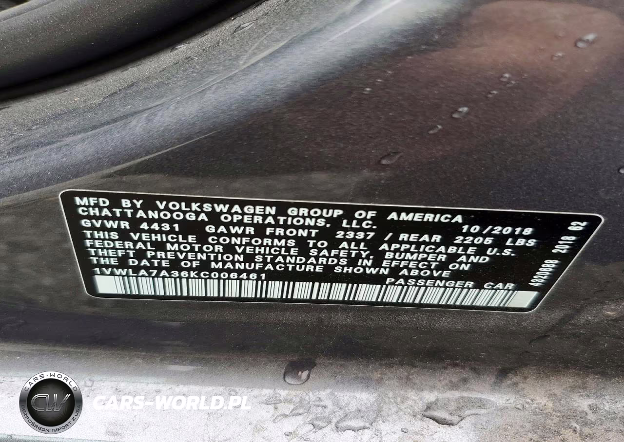 2019 Volkswagen Passat Wolfsburg VIN:1VWLA7A36KC006461 - 12