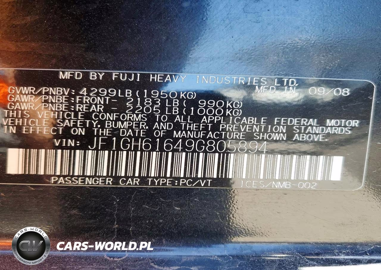 2009 Subaru Impreza 2.5I VIN:JF1GH61649G805894 - 13