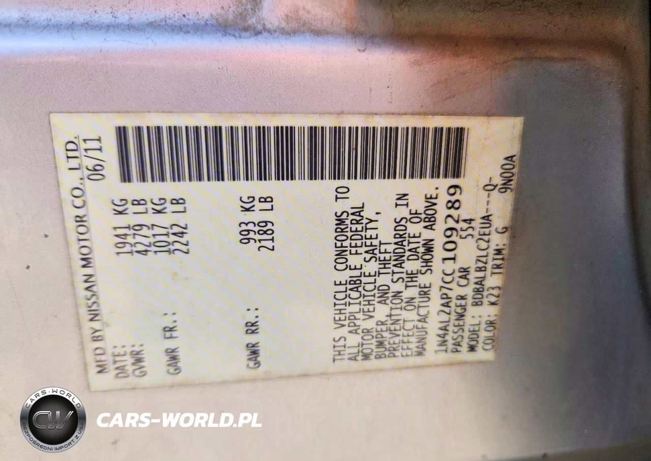 2012 Nissan Altima 2.5 VIN:1N4AL2AP7CC109289 - 12