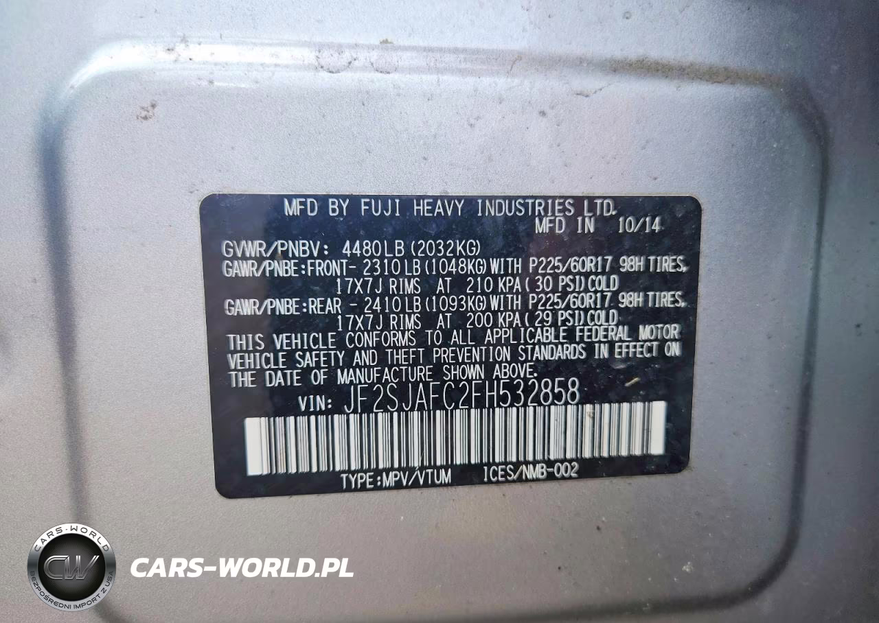 2015 Subaru Forester 2.5I Premium VIN:JF2SJAFC2FH532858 - 14
