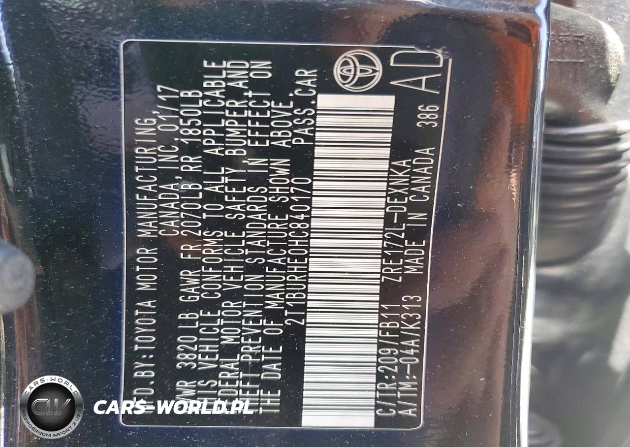 2017 Toyota Corolla Le VIN:2T1BURHE0HC840170 - 12