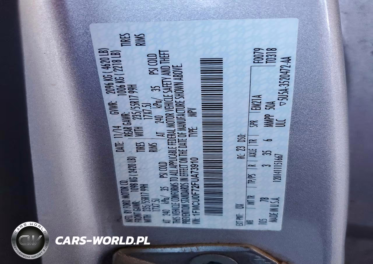2015 Ford Escape VIN:1FMCU0F72FUA73910 - 13
