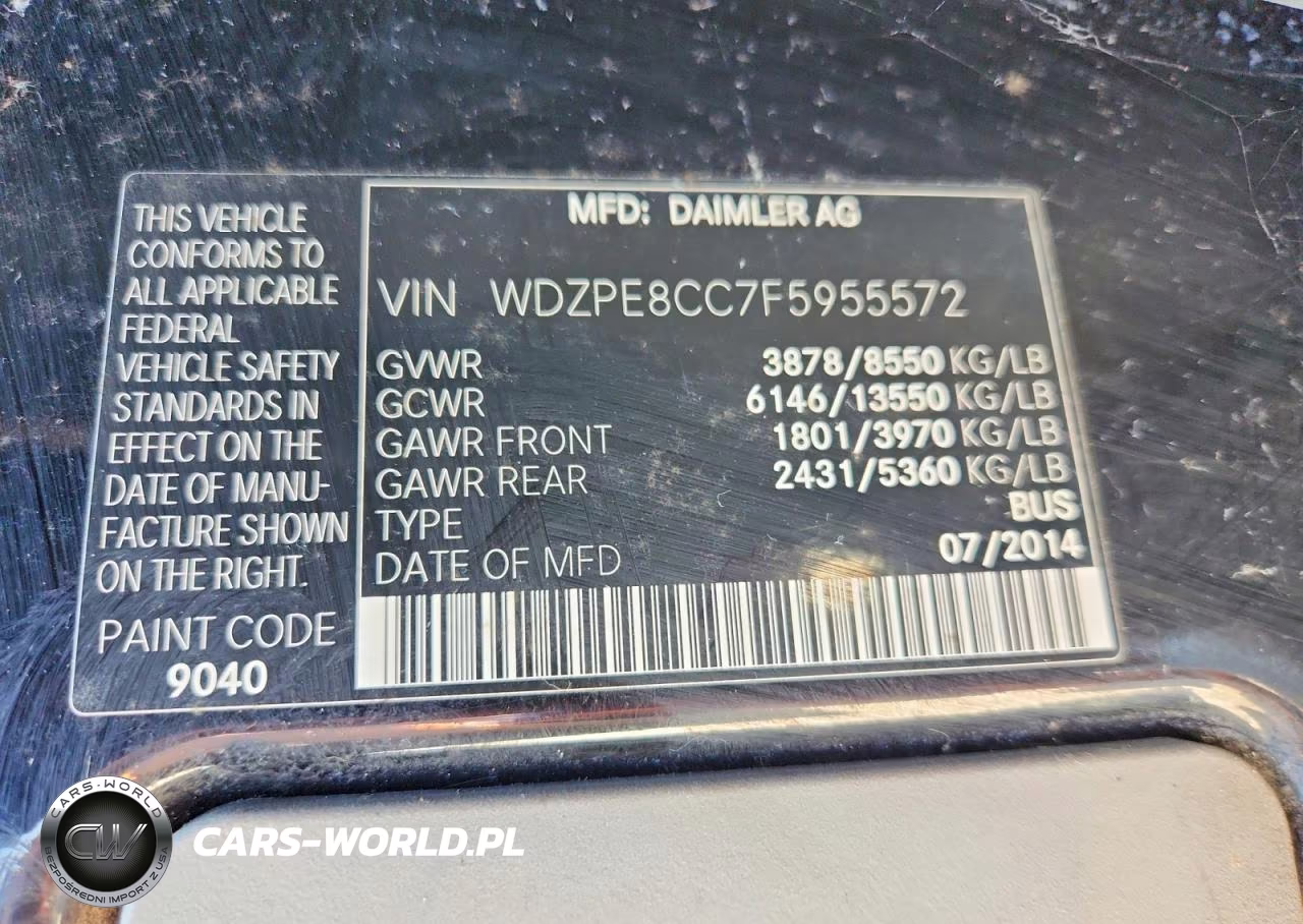 2015 Mercedes-Benz Sprinter 2500 VIN:WDZPE8CC7F5955572 - 10