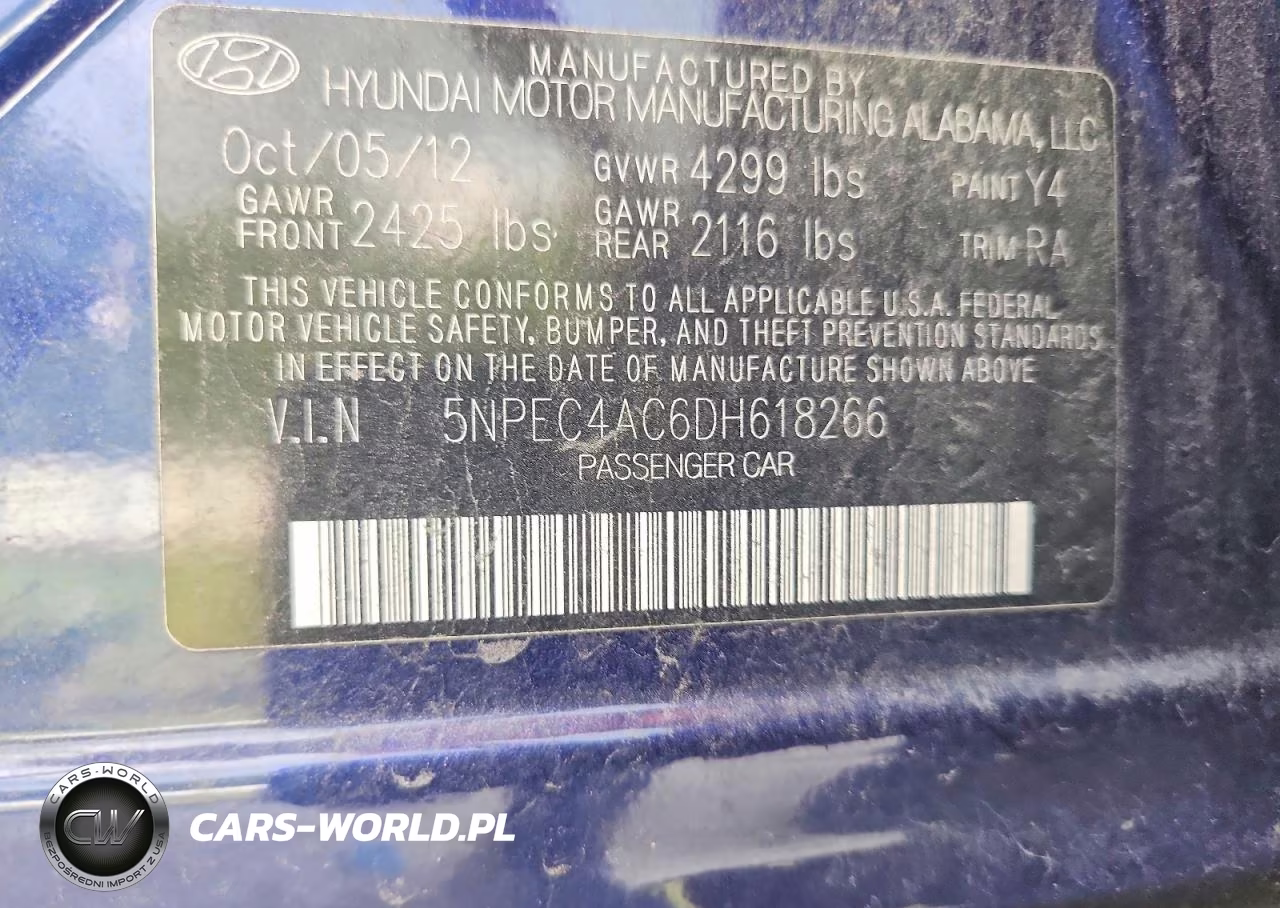 2013 Hyundai Sonata Se VIN:5NPEC4AC6DH618266 - 12