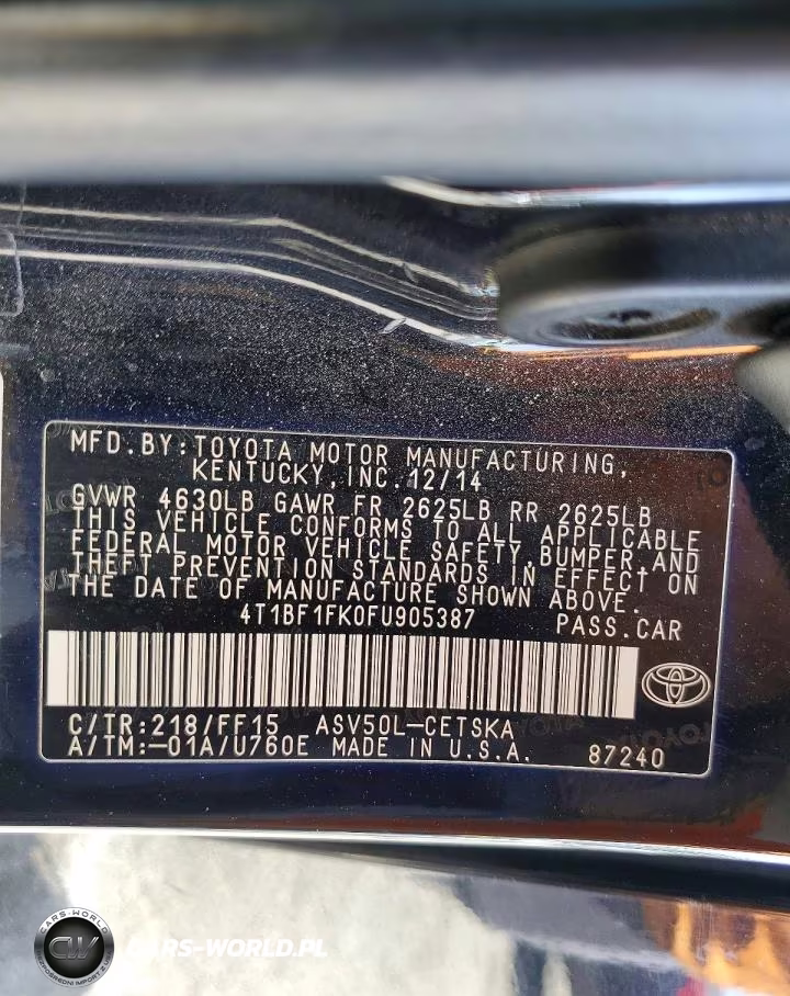 2015 Toyota Camry Se VIN:4T1BF1FK0FU905387 - 12