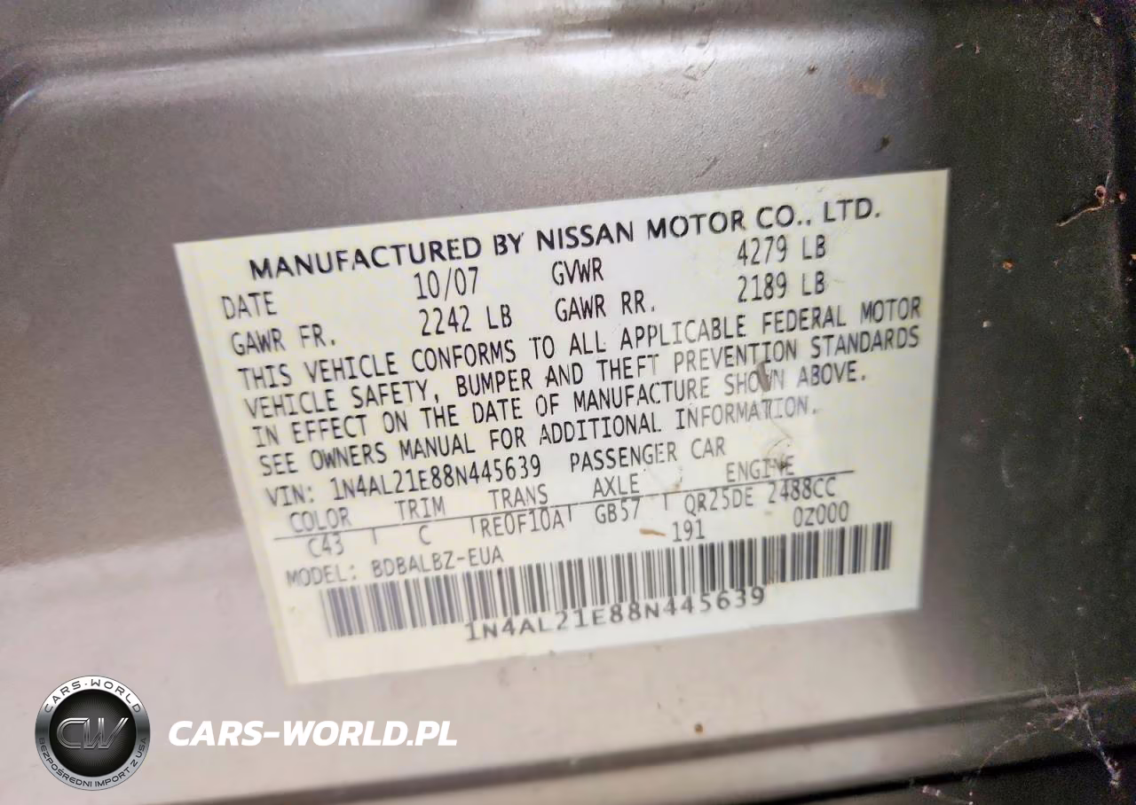 2008 Nissan Altima 2.5 VIN:1N4AL21E88N445639 - 12