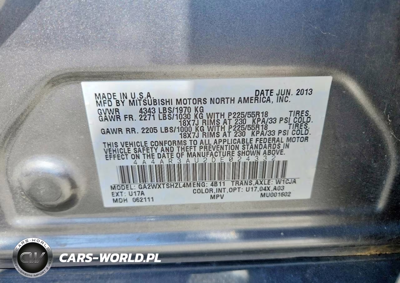 2013 Mitsubishi Outlander Sport Es VIN:4A4AR3AU2DE024332 - 13