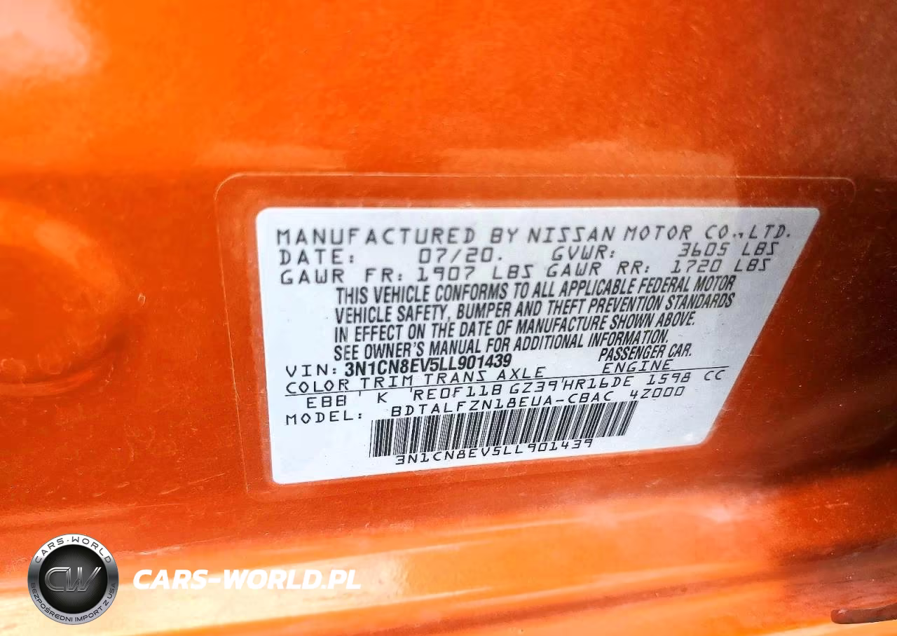 2020 Nissan Versa Sv VIN:3N1CN8EV5LL901439 - 12