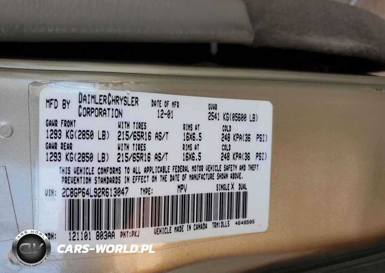 2002 Chrysler Town & Country Limited VIN:2C8GP64L92R613047 - 13