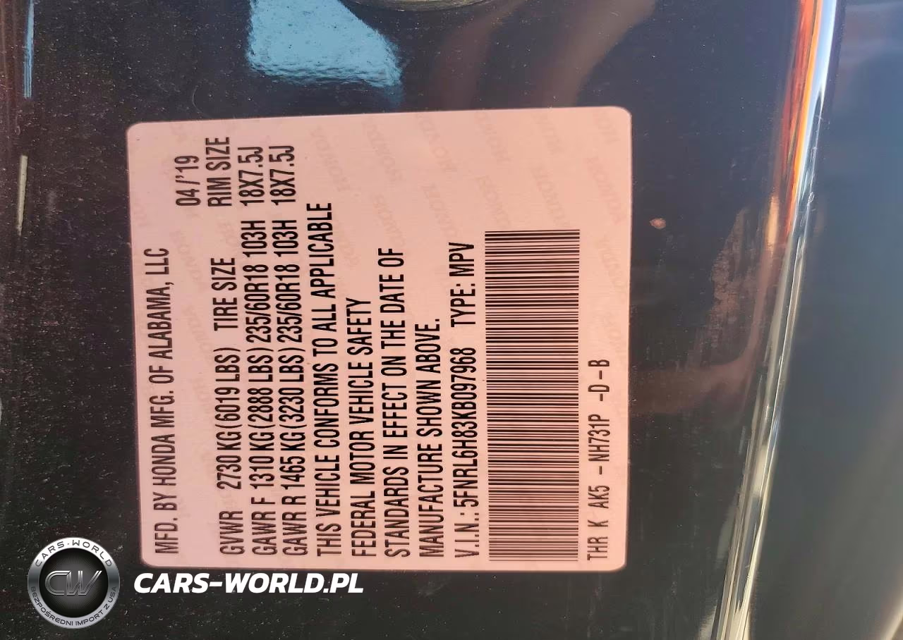 2019 Honda Odyssey Touring VIN:5FNRL6H83KB097968 - 13