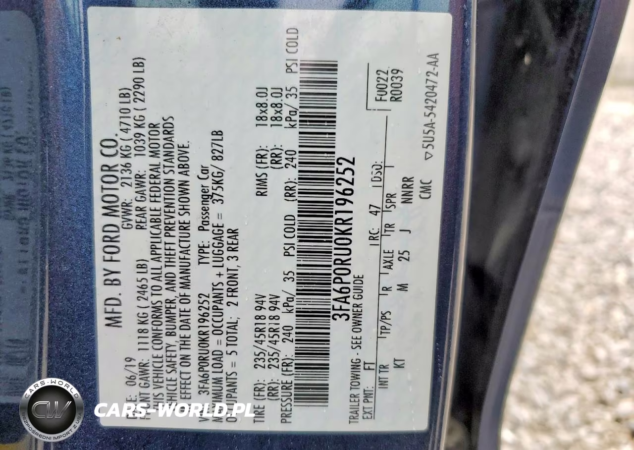 2019 Ford Fusion Titanium VIN:3FA6P0RU0KR196252 - 12