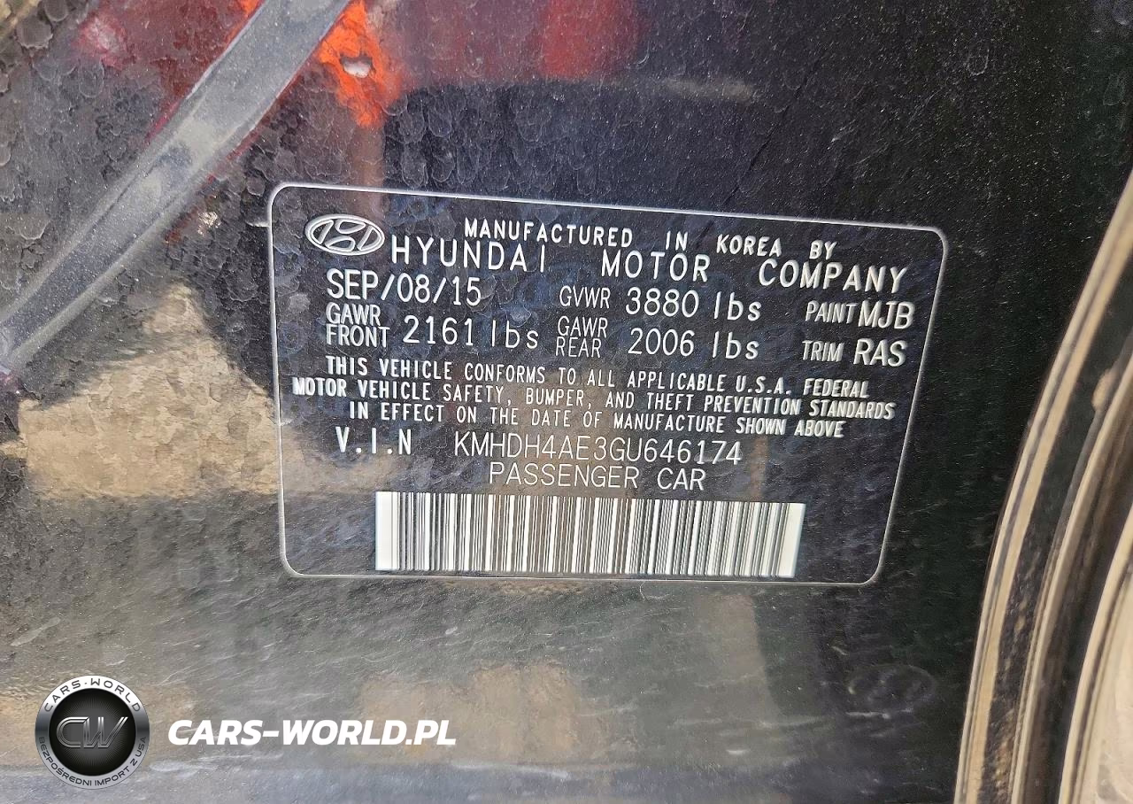 2016 Hyundai Elantra Se VIN:KMHDH4AE3GU646174 - 12