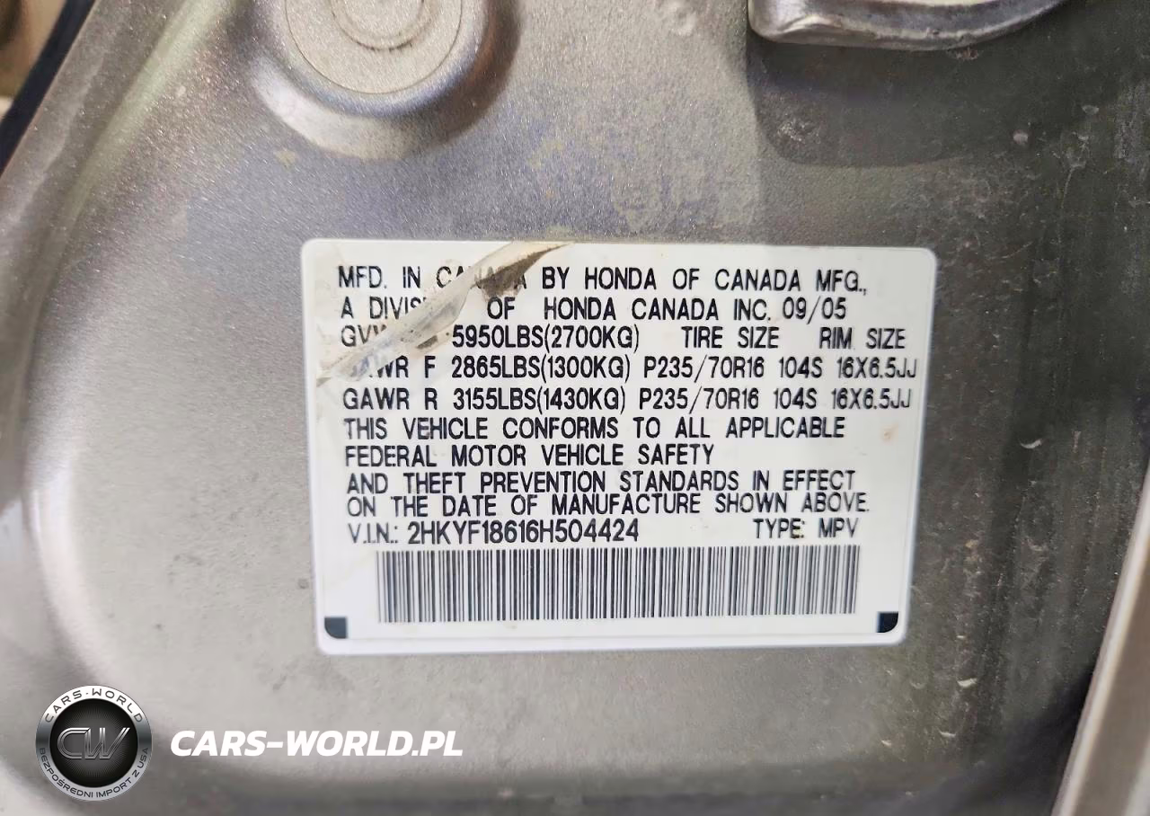 2006 Honda Pilot Ex VIN:2HKYF18616H504424 - 13