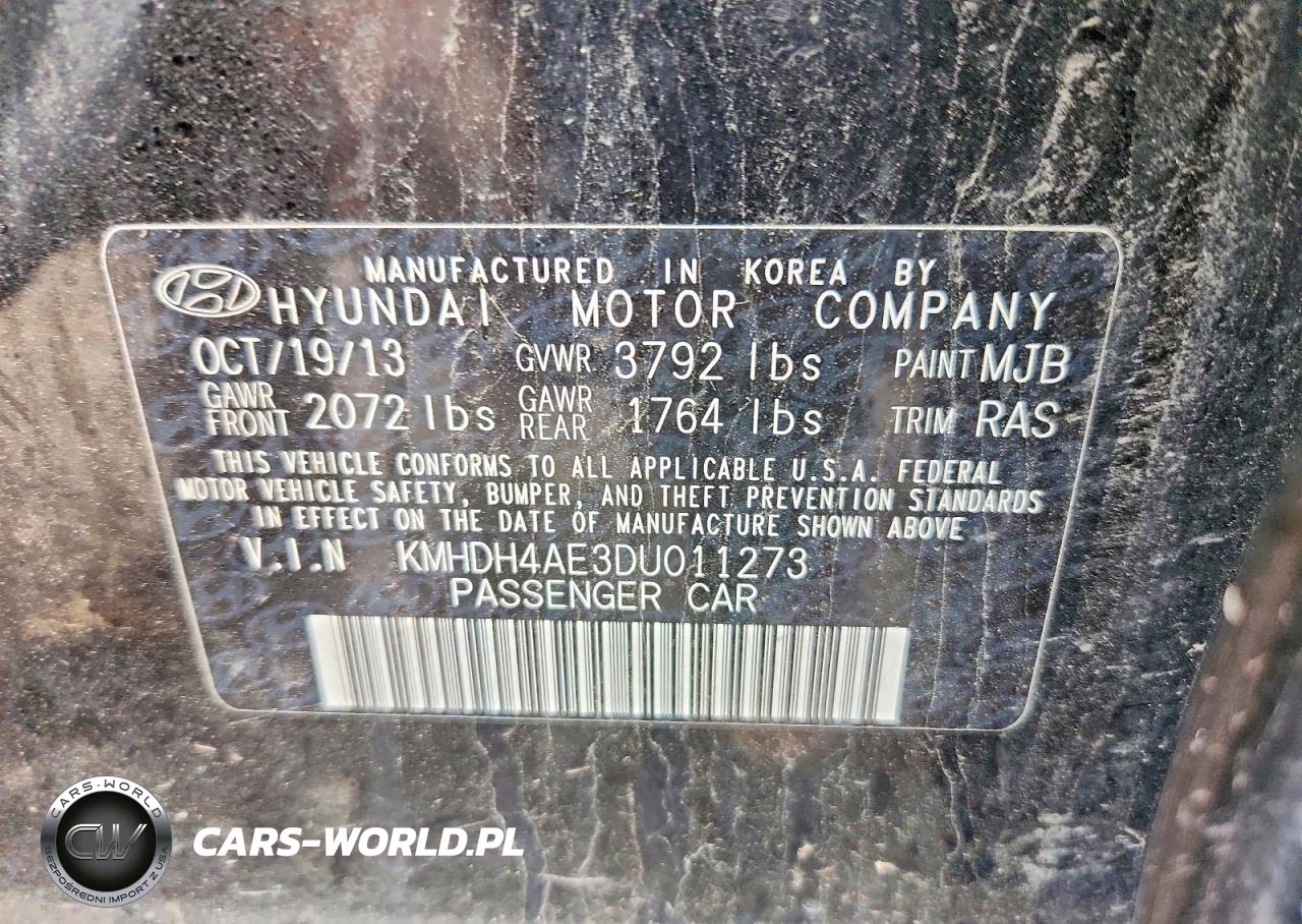 2013 Hyundai Elantra Gls VIN:KMHDH4AE3DU011273 - 13