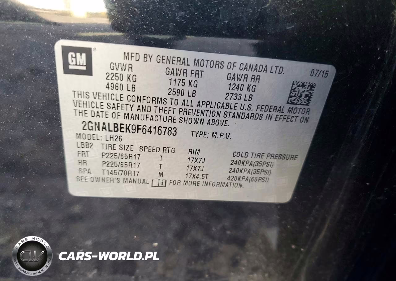 2015 Chevrolet Equinox Lt VIN:2GNALBEK9F6416783 - 13