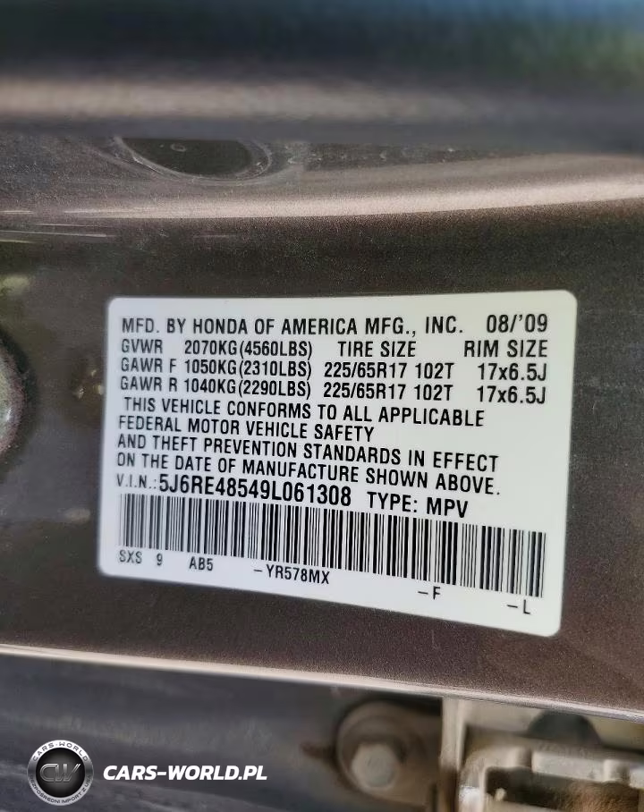 2009 Honda Cr-V Ex VIN:5J6RE48549L061308 - 13