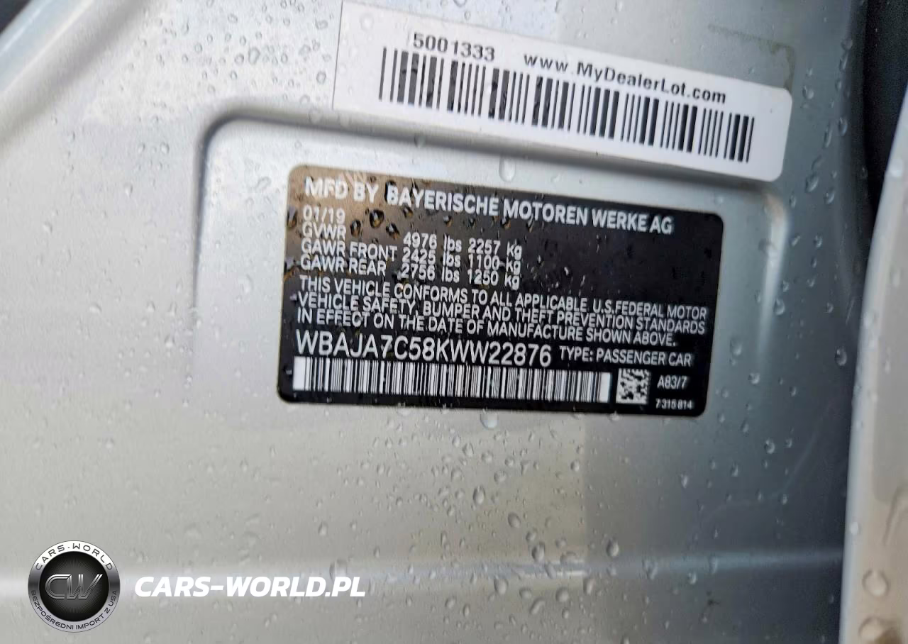 2019 BMW 530 Xi VIN:WBAJA7C58KWW22876 - 13