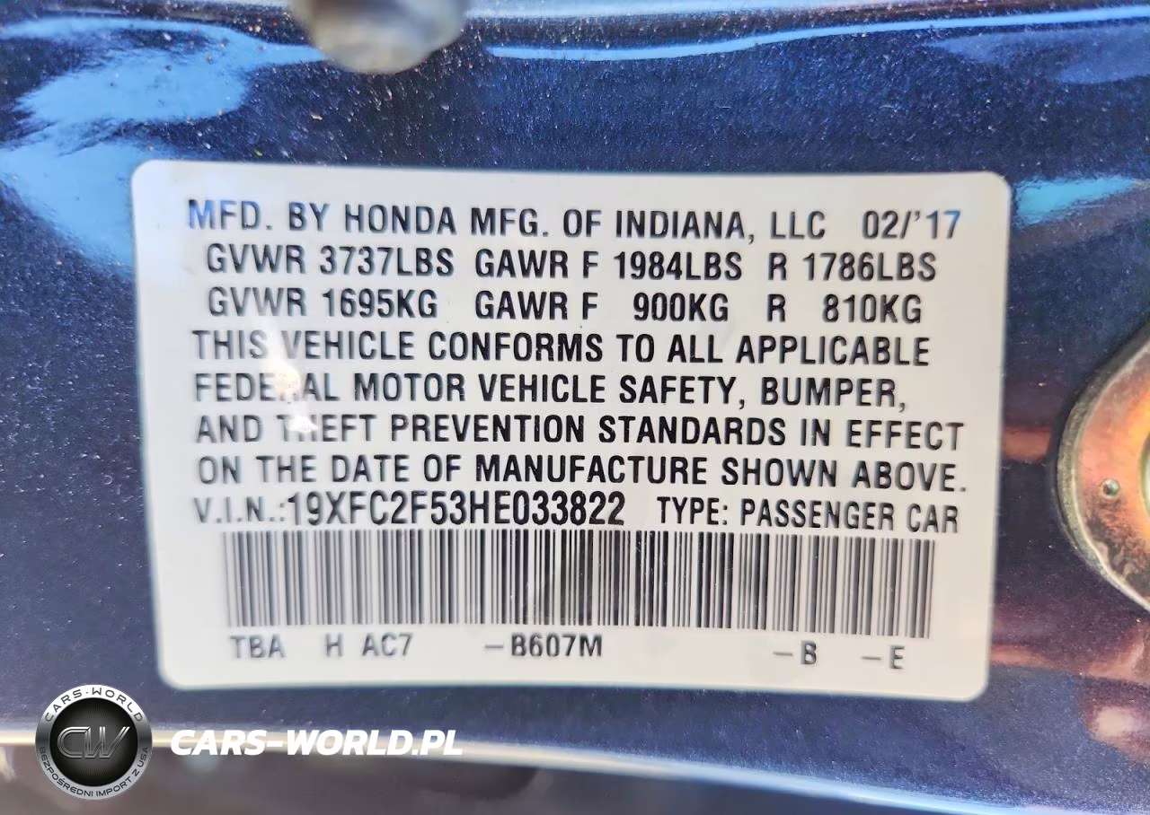 2017 Honda Civic Lx VIN:19XFC2F53HE033822 - 12
