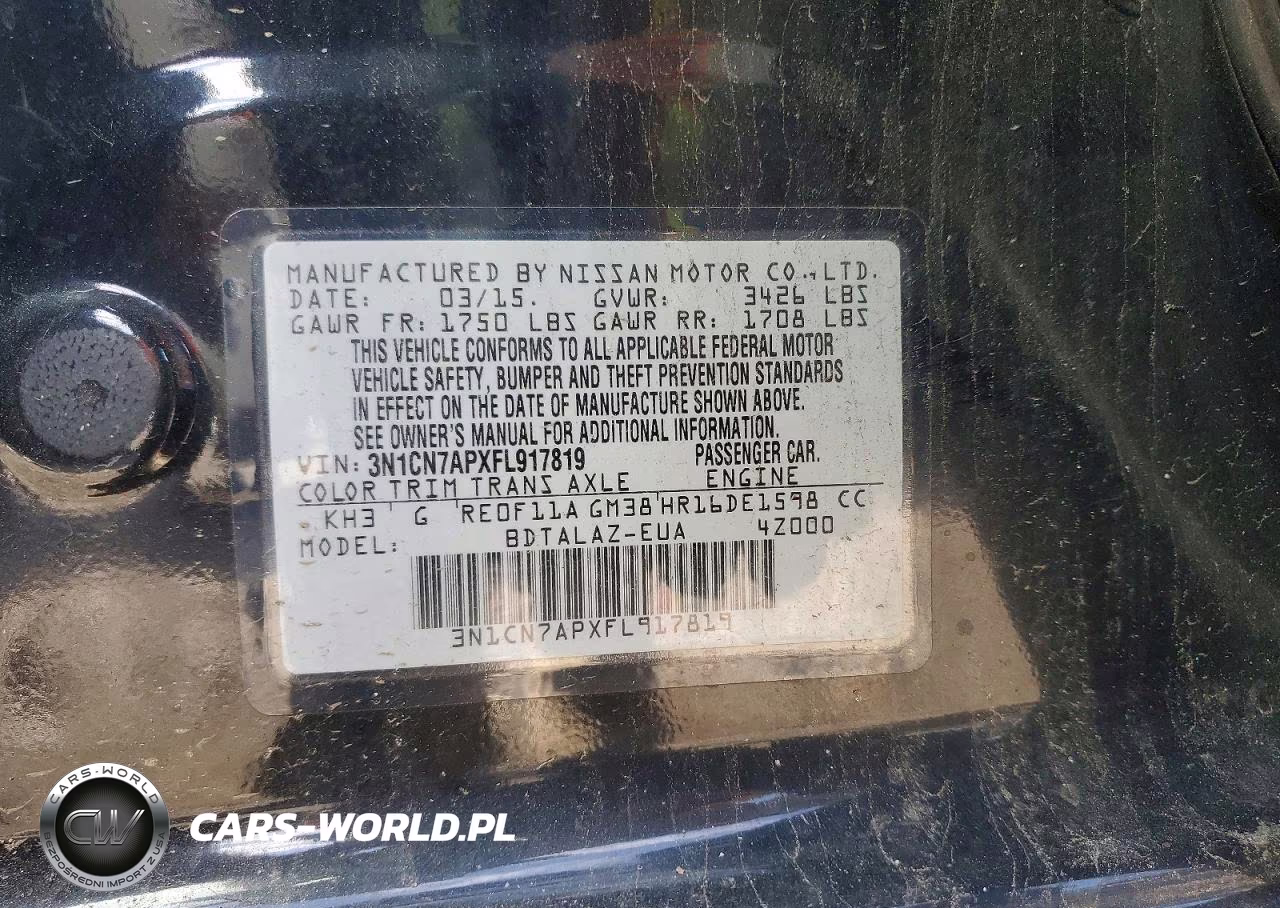 2015 Nissan Versa 1.6 S Plus VIN:3N1CN7APXFL917819 - 12