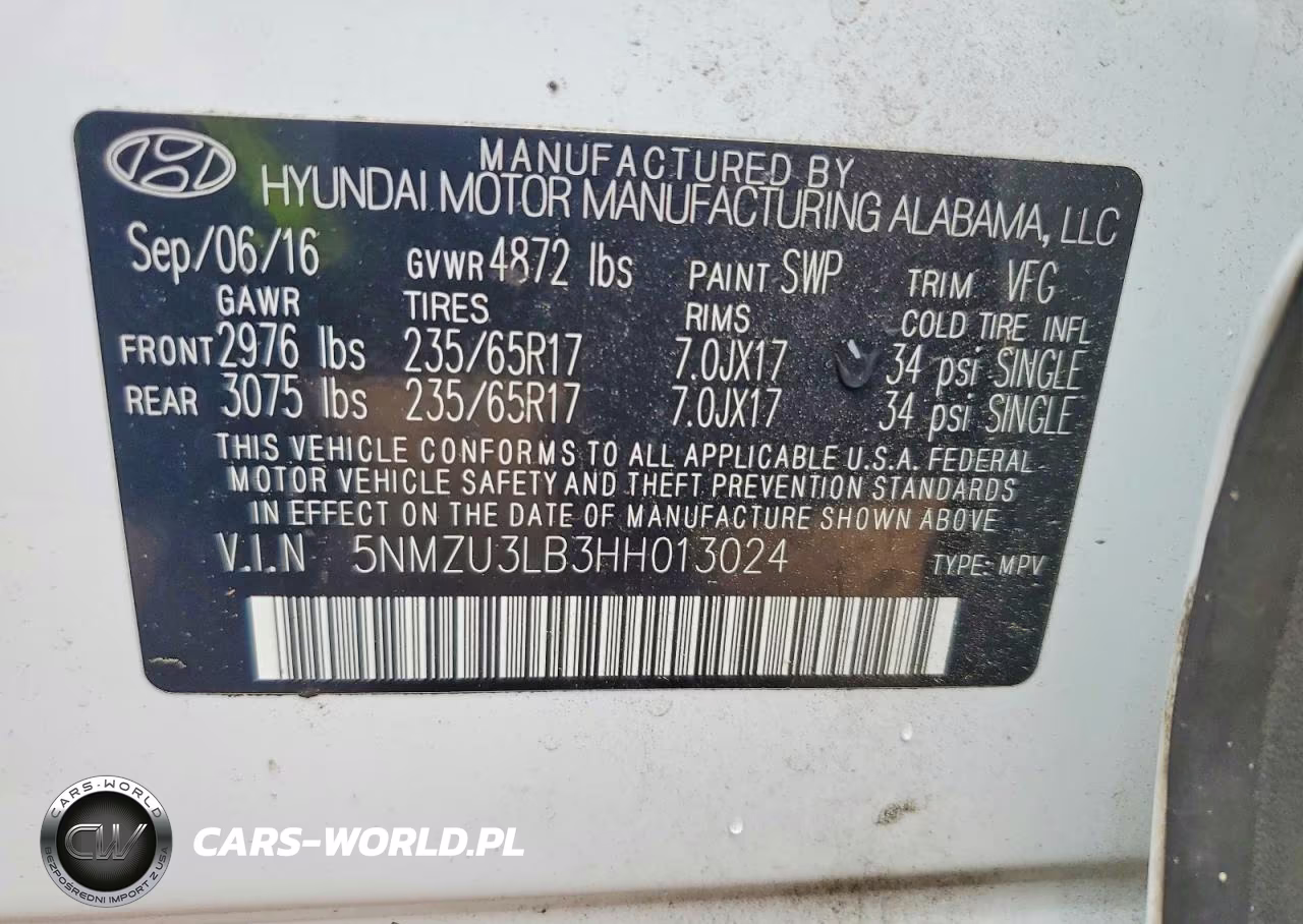 2017 Hyundai Santa Fe Sport 2.4L VIN:5NMZU3LB3HH013024 - 13