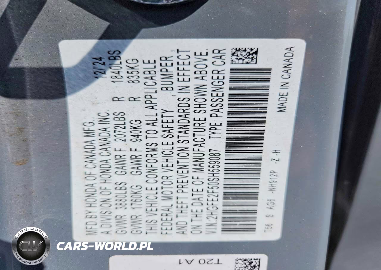 2025 Honda Civic Sport VIN:2HGFE2F50SH559087 - 12