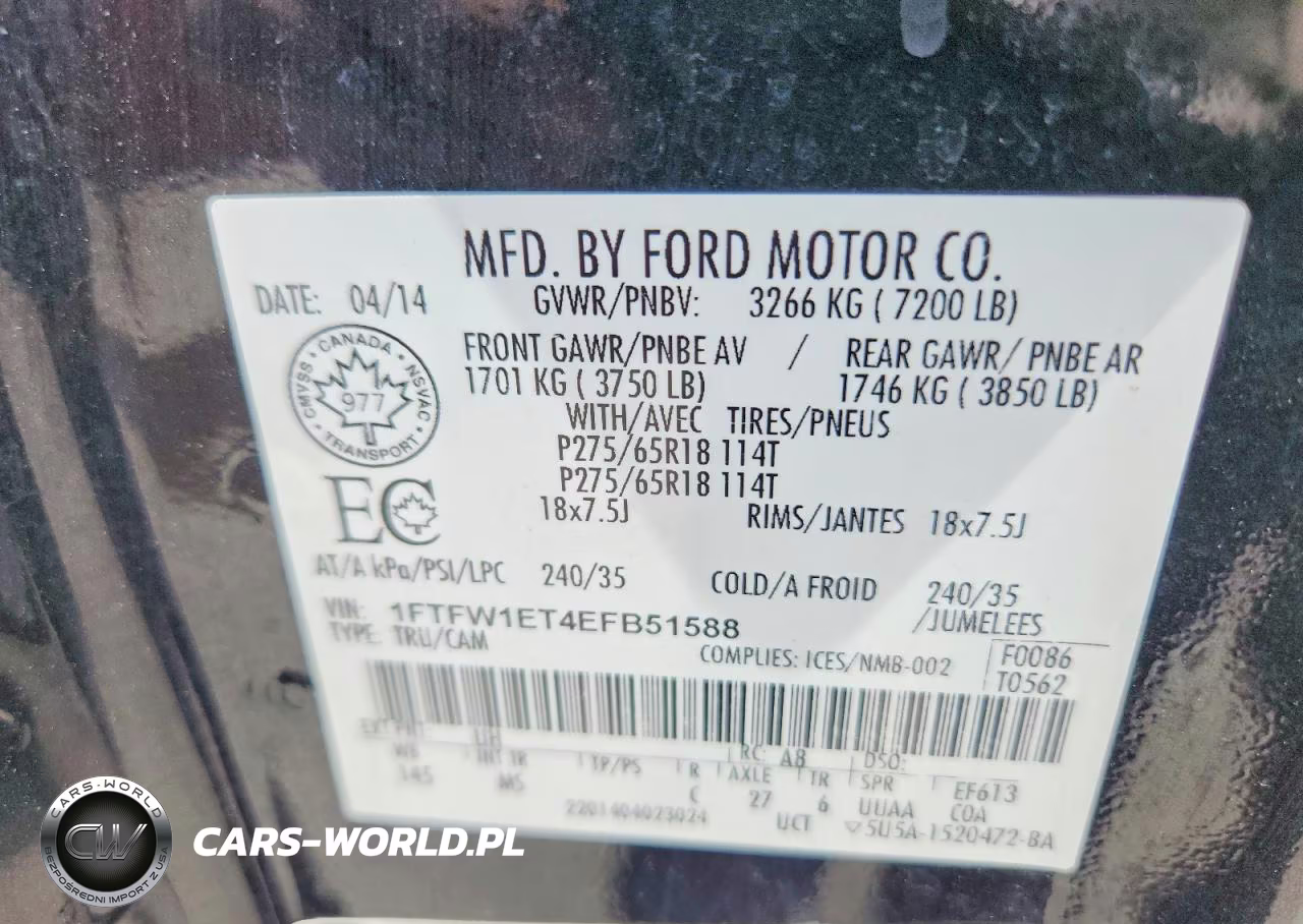 2014 Ford F150 Supercrew VIN:1FTFW1ET4EFB51588 - 12