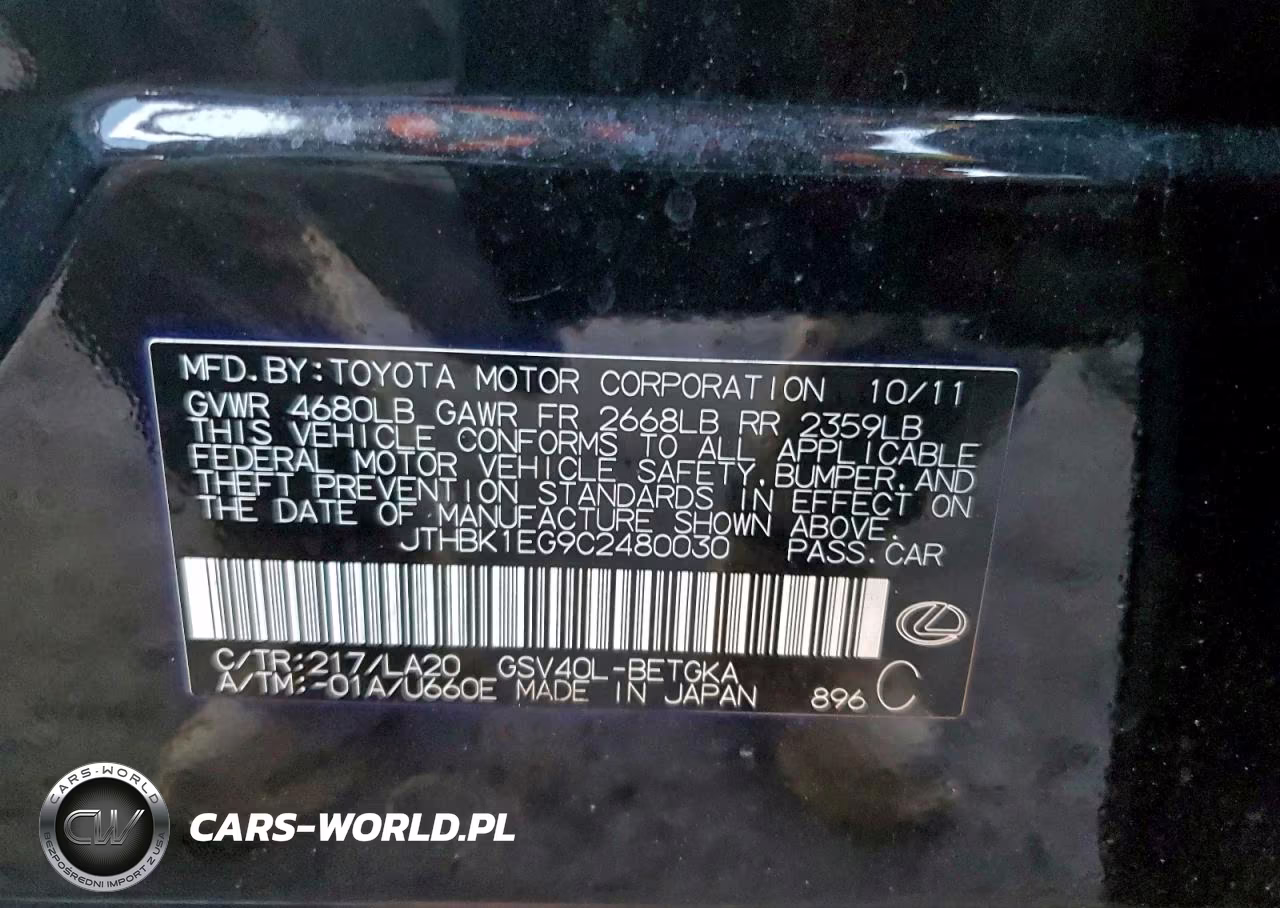 2012 Lexus Es 350 VIN:JTHBK1EG9C2480030 - 12