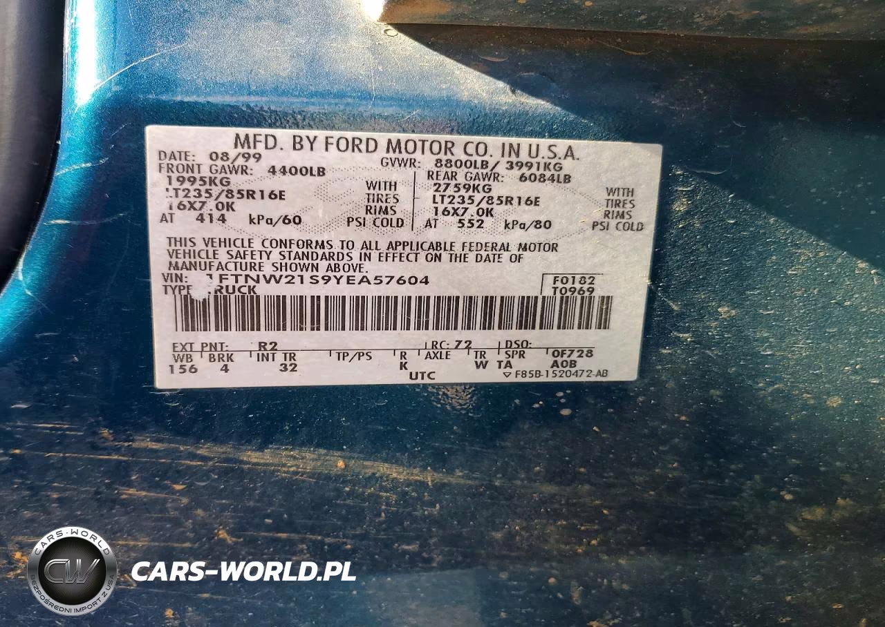 2000 Ford F250 Super Duty VIN:1FTNW21S9YEA57604 - 12