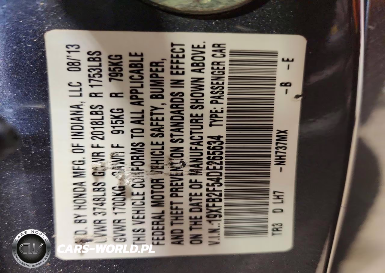 2013 Honda Civic Lx VIN:19XFB2F54DE265634 - 13